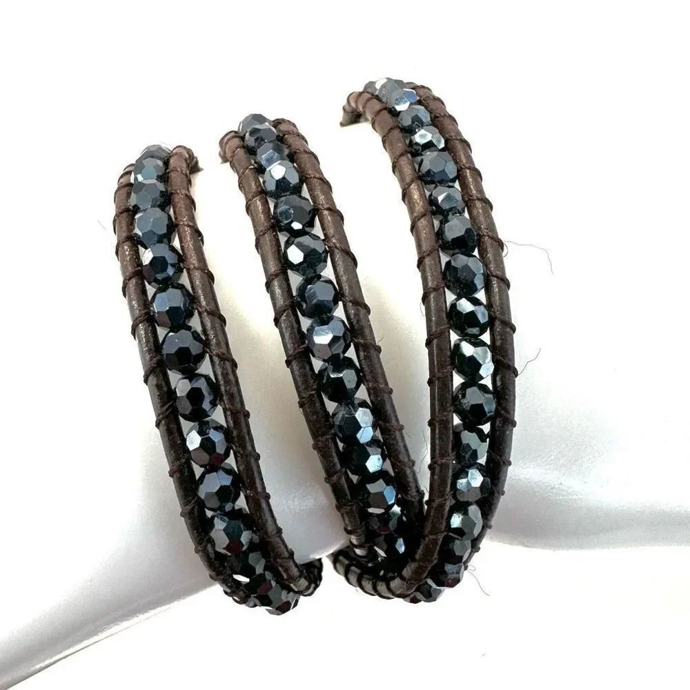 Brown and blue beaded wrap around bracelet